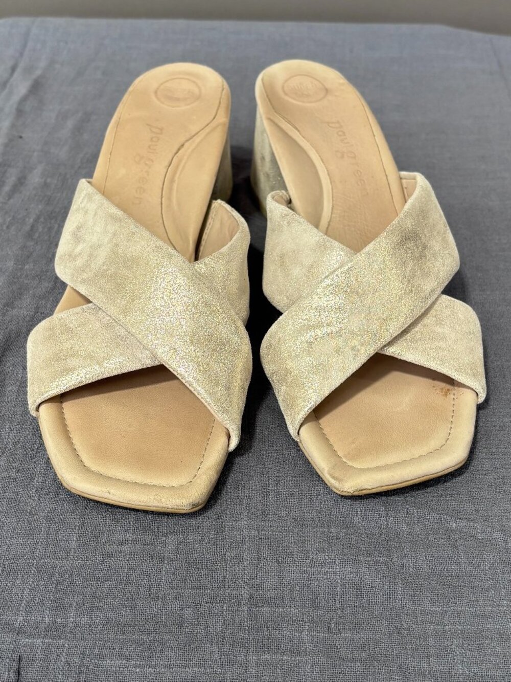 Paul Green Metallic Beige Low Heeled Sandals Size 10